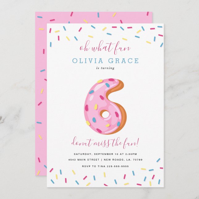Donut Birthday Celebration | Six Invitation (Front/Back)