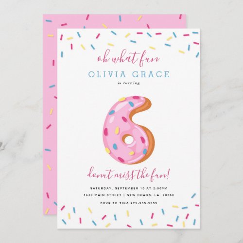 Donut Birthday Celebration  Six Invitation