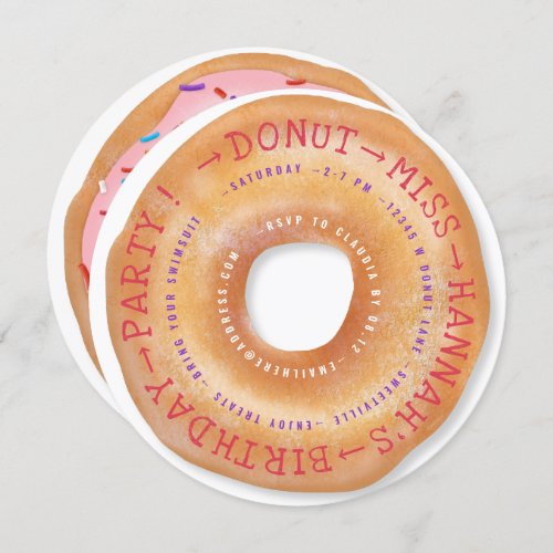 Donut Birthday Cute Sprinkled Doughnut Text Circle Invitation