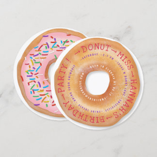 Donut Birthday Cute Sprinkled Doughnut Text Circle Invitation