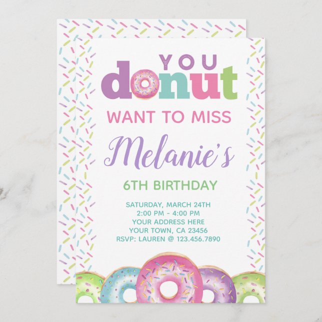 Donut Birthday Invitation (Front/Back)