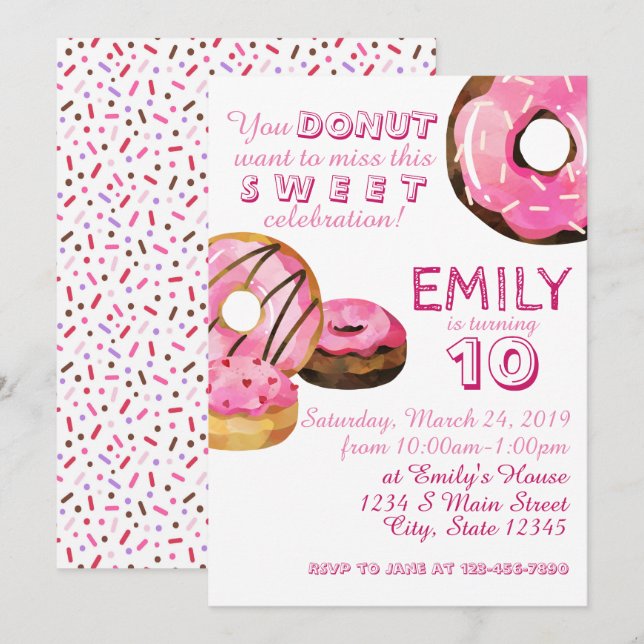 Donut Birthday Invitation (Front/Back)