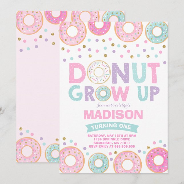 Donut Birthday Invitation Donut Grow Up Party (Front/Back)