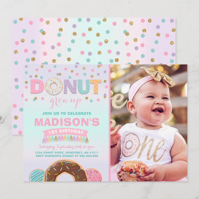 Donut Birthday Invitation Donut Grow Up Party (Front/Back)
