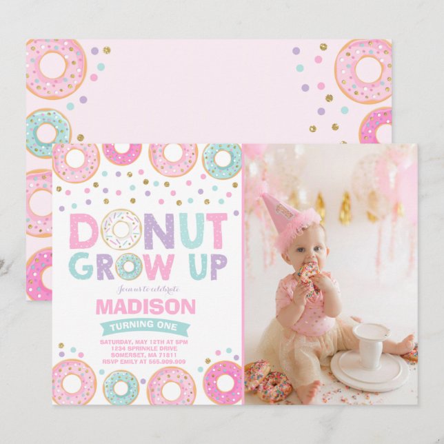 Donut Birthday Invitation Donut Grow Up Party (Front/Back)