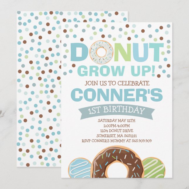 Donut Birthday Invitation Donut Grow Up Party (Front/Back)