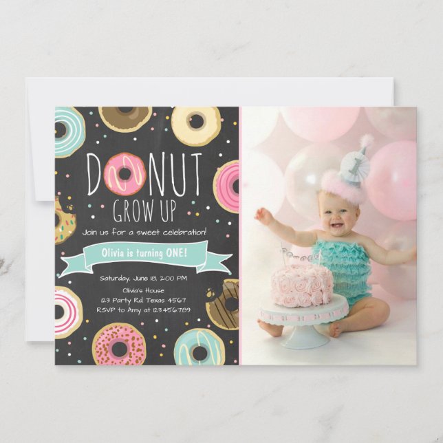 Donut Birthday Invitation Donut grow up party (Front)