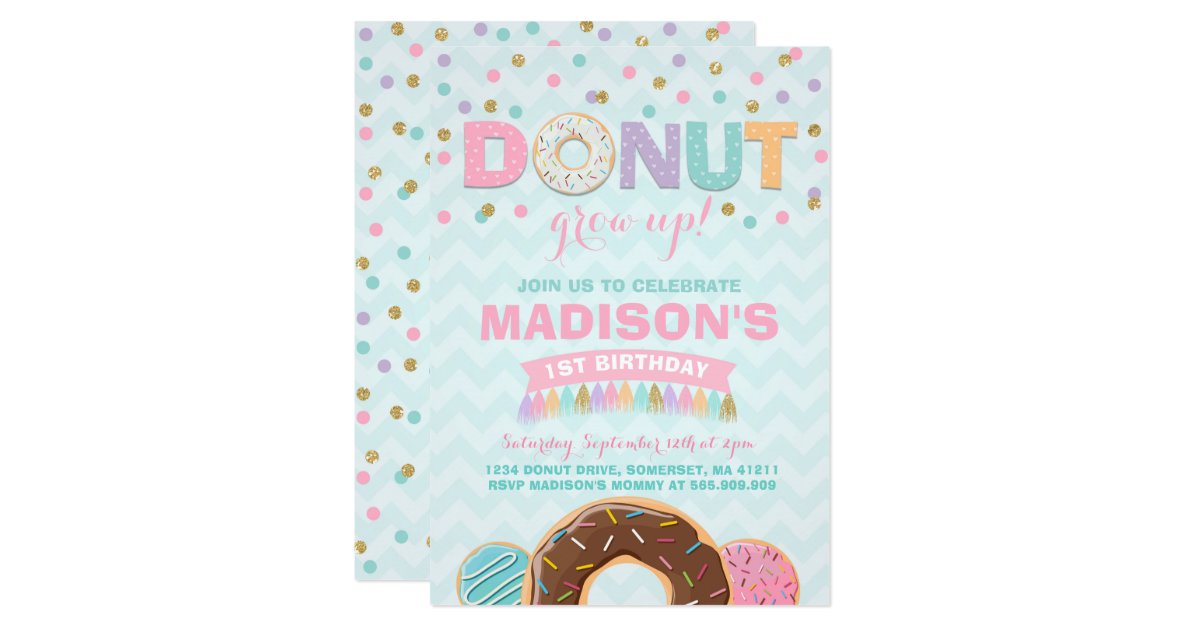 Donut Birthday Invitation Donut Grow Up Party Zazzle Com