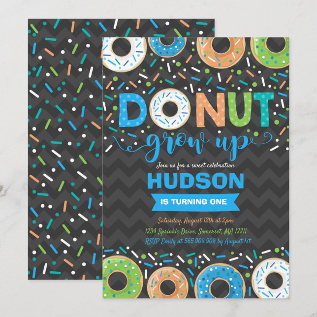 Donut Birthday Invitation Donut Grow Up Party (Front/Back)