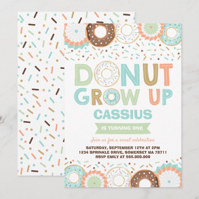 Donut Birthday Invitation Donut Grow Up Party (Front/Back)