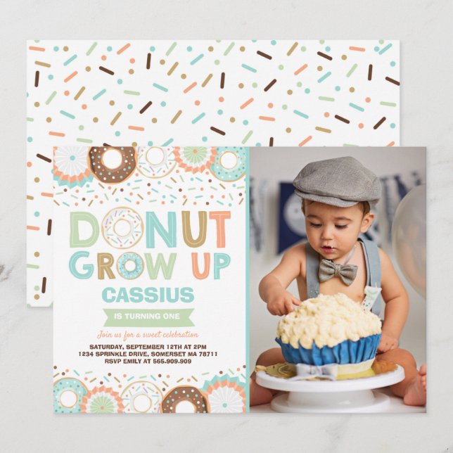 Donut Birthday Invitation Donut Grow Up Party (Front/Back)