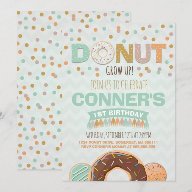 Donut Birthday Invitation Donut Grow Up Party (Front/Back)