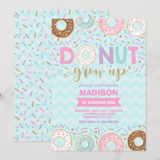 Donut Birthday Invitation Donut Grow Up Party (Front/Back)