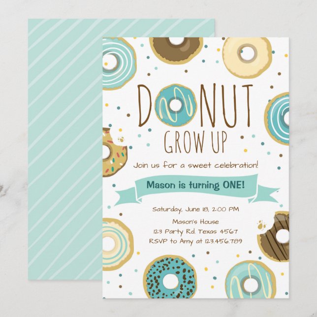 Donut Birthday Invitation Donut Grow Up Party (Front/Back)