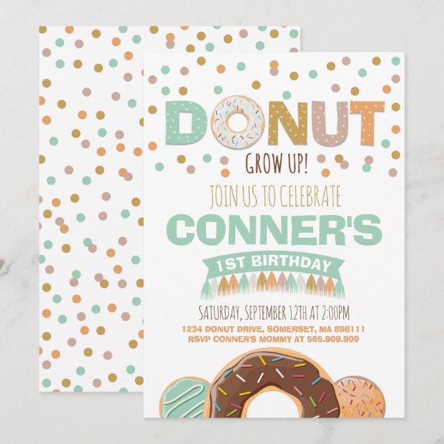 Donut Birthday Invitation Donut Grow Up Party (Front/Back)