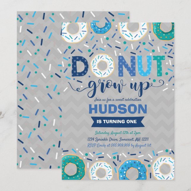 Donut Birthday Invitation Donut Grow Up Party (Front/Back)