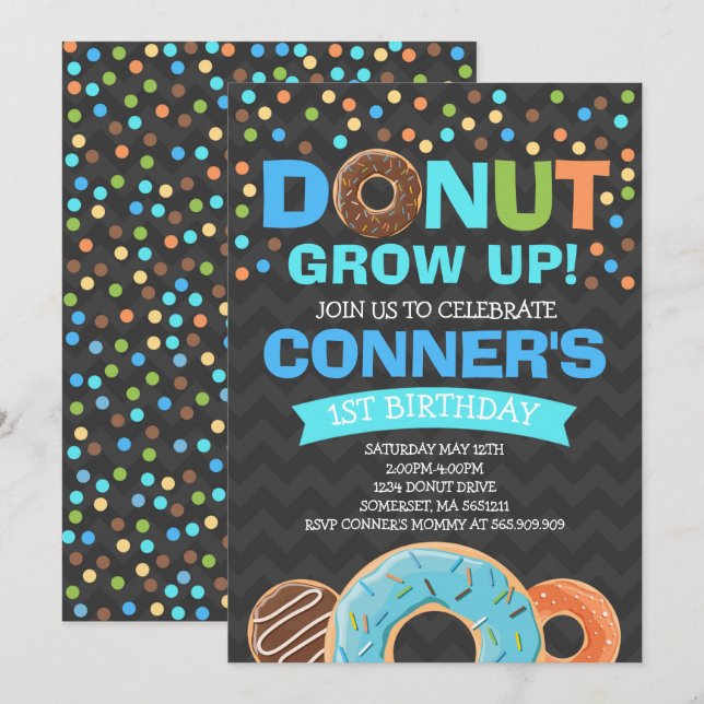 Donut Birthday Invitation Donut Grow Up Party (Front/Back)