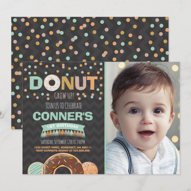 Donut Birthday Invitation Donut Grow Up Party (Front/Back)