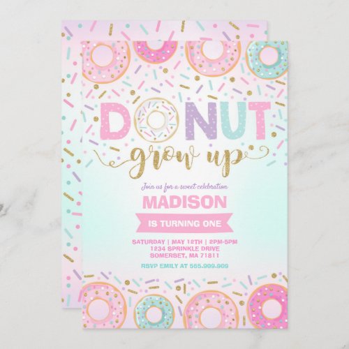 Donut Birthday Invitation Donut Grow Up Party