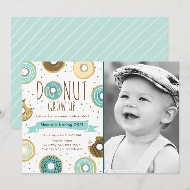 Donut Birthday Invitation Donut Grow Up Party (Front/Back)