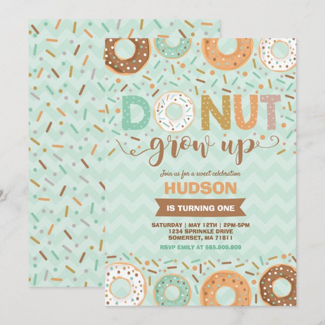 Donut Birthday Invitation Donut Grow Up Party (Front/Back)