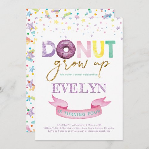 Donut Birthday Invitation Donut Grow Up Party