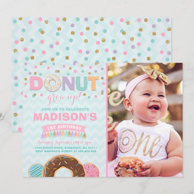 Donut Birthday Invitation Donut Grow Up Party (Front/Back)