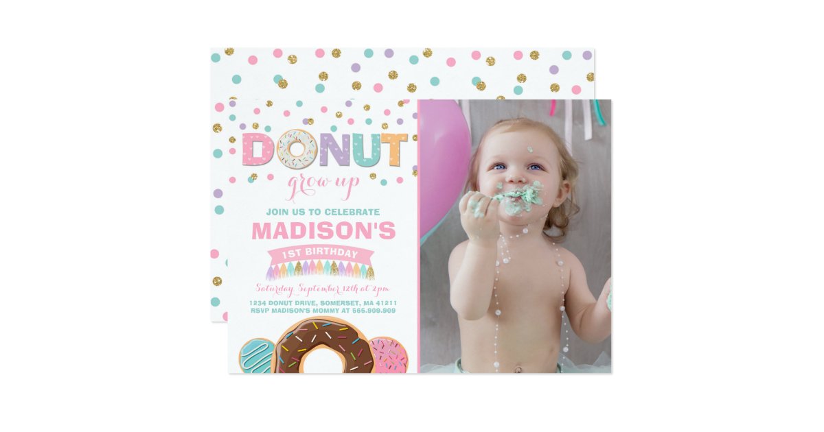 Donut Birthday Invitation Donut Grow Up Party Zazzle Com