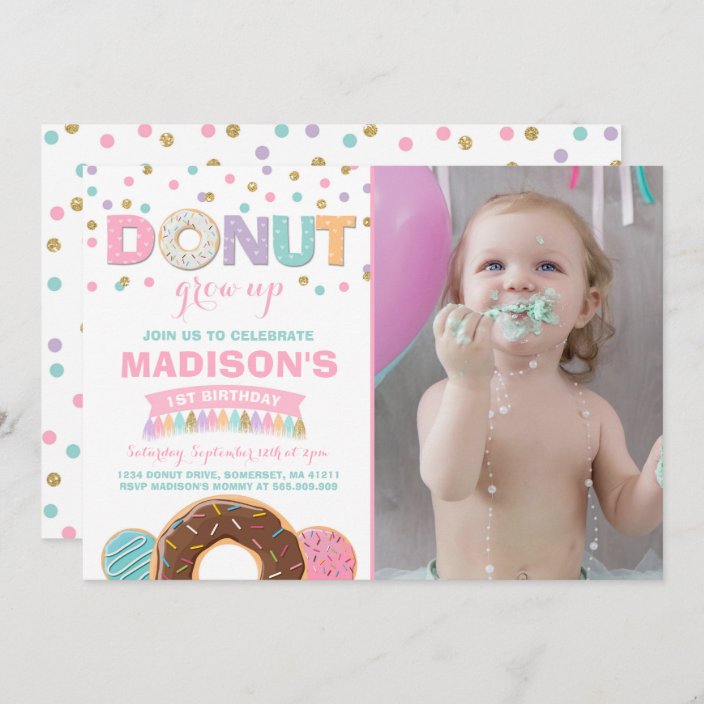 Donut Birthday Invitation Donut Grow Up Party | Zazzle.com