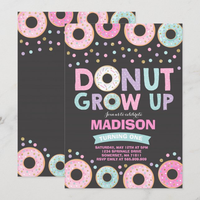 Donut Birthday Invitation Donut Grow Up Party (Front/Back)