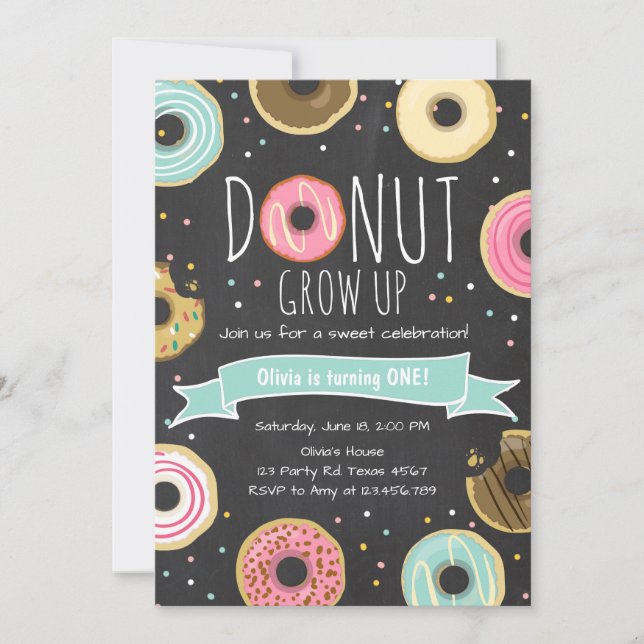 Donut Birthday Invitation Donut grow up party (Front)