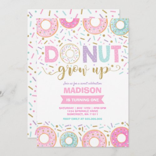 Donut Birthday Invitation Donut Grow Up Party