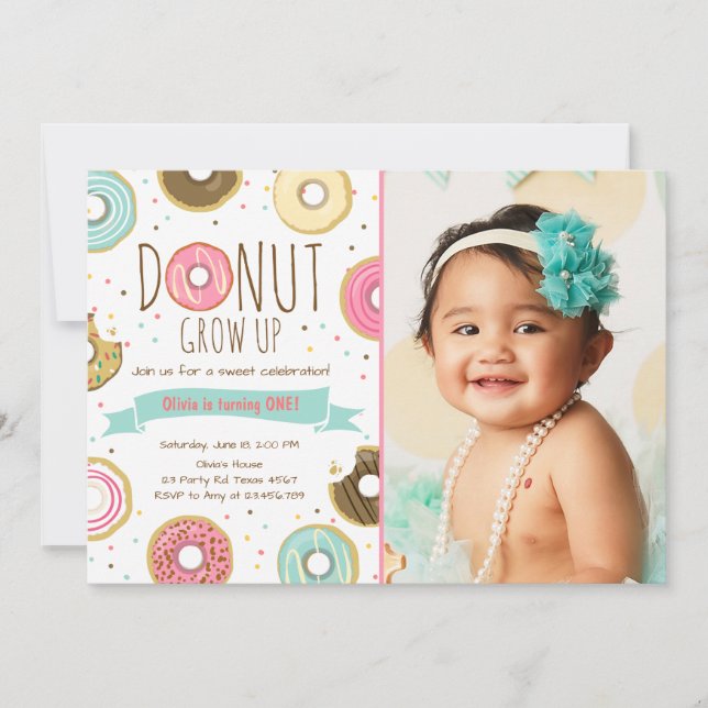 Donut Birthday Invitation Donut grow up party (Front)