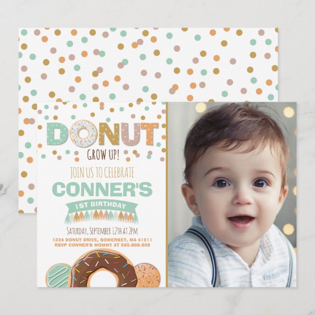 Donut Birthday Invitation Donut Grow Up Party (Front/Back)