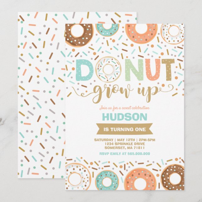 Donut Birthday Invitation Donut Grow Up Party (Front/Back)
