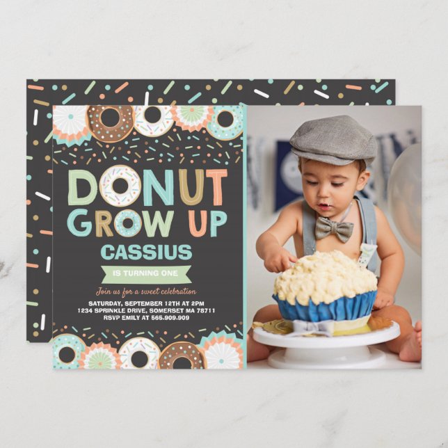 Donut Birthday Invitation Donut Grow Up Party (Front/Back)