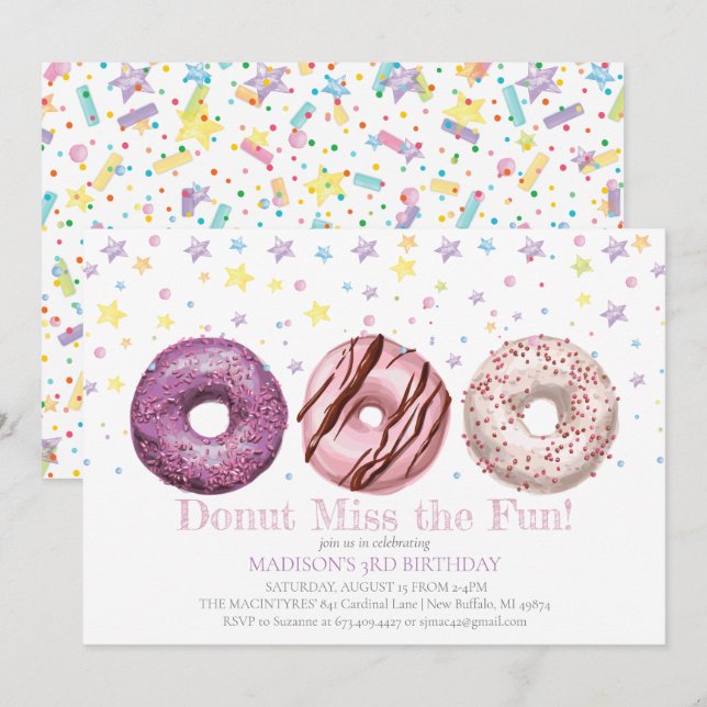 Donut Birthday Invitation Donut Grow Up Party (Front/Back)