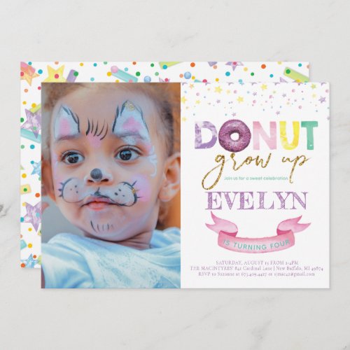 Donut Birthday Invitation Donut Grow Up Photo