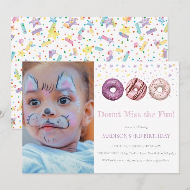 Donut Birthday Invitation Donut Grow Up Photo (Front/Back)