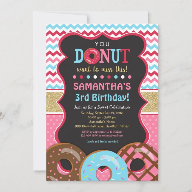 Donut Birthday Invitation, Donut Invitation (Front)