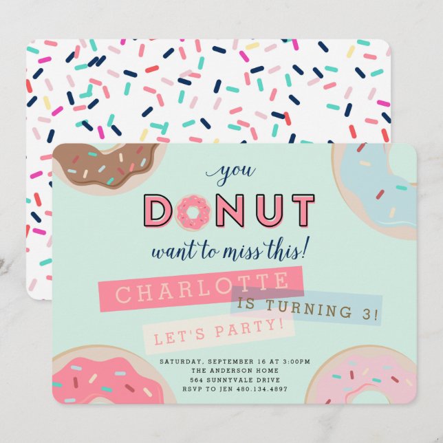 Donut Birthday Invitation - Donut Miss This Party! (Front/Back)