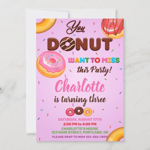 Donut birthday invitation Purple sprinkles Party