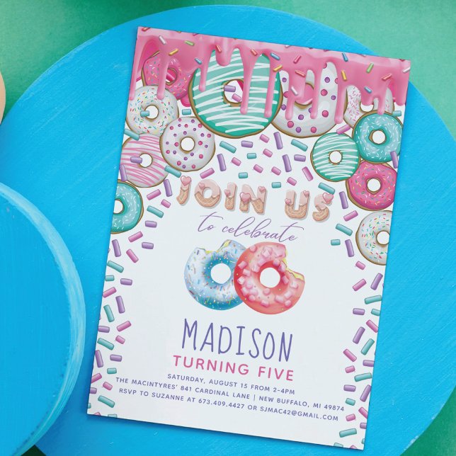 Donut Birthday Invitation Sprinkles Colorful  (Creator Uploaded)