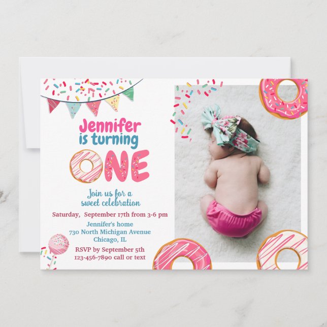 Donut Birthday Invitation Sweet ONE (Front)