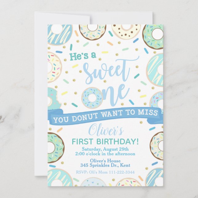 Donut Birthday Invitation Sweet One Party (Front)