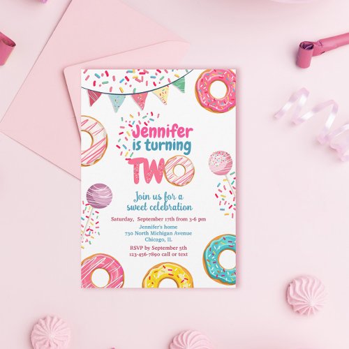 Donut Birthday Invitation Sweet TWO