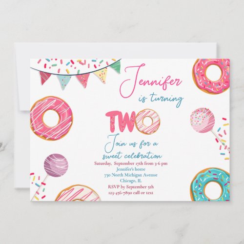 Donut Birthday Invitation Sweet TWO