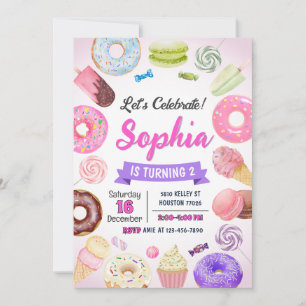 Donut Birthday Invitation, Sweets Candy, Donut Invitation