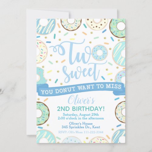 Donut Birthday Invitation Two Sweet Party