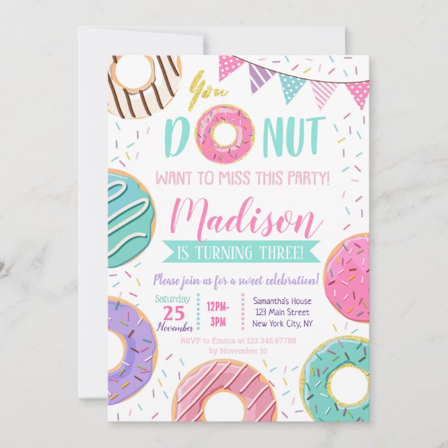 Donut Birthday Invitations (Front)